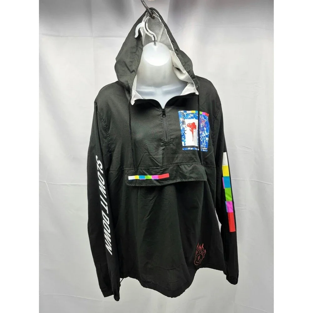 NWOT BKLYN Brooklyn Cloth "Slow Down" Black Anorak Windbreaker Size M 90's Urban - Picture 1 of 14